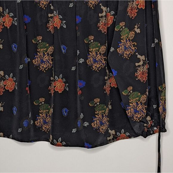 Tucker Bohemian Blouse Japanese Garden in Crepe de Chine Black Silk Floral - Picture 3 of 10